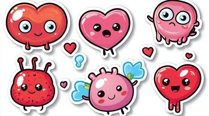 Cute Pixel Art Hearts Collection Red and Pink Cartoon Characters