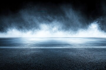Dark Asphalt Road With Blue And White Fog