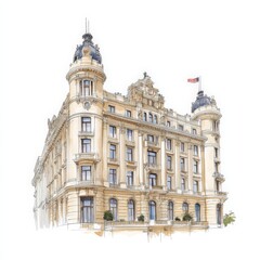 Fototapeta premium Historic European building with intricate architectural details ornate balconies and elegant facade representing classical design and cultural heritage in urban cityscape