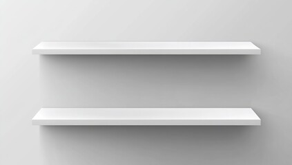 Two Empty White Floating Shelves on a White Wall
