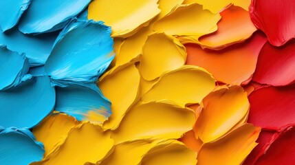 Vibrant abstract texture of mixed paint strokes in blue, yellow, and red colors for artistic backgrounds