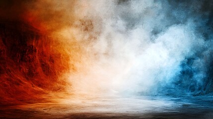 Obraz premium Fiery Red and Icy Blue Smoke Contrast Background