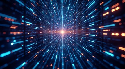 Naklejka premium A blue and orange light is shining in a tunnel