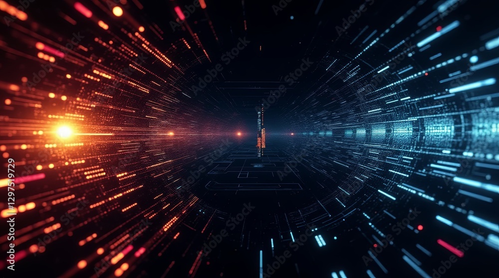 Aufkleber A computer generated image of a tunnel with a red and blue light