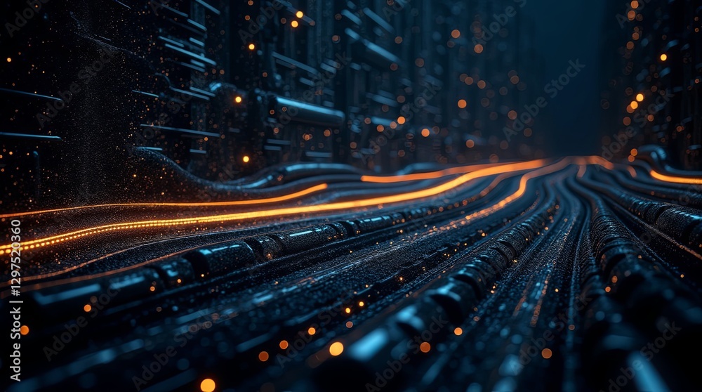Aufkleber a computer generated image of a train track with orange lights