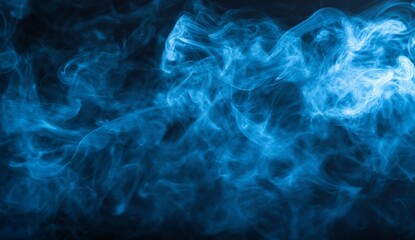 Abstract blue smoke swirls on black background
