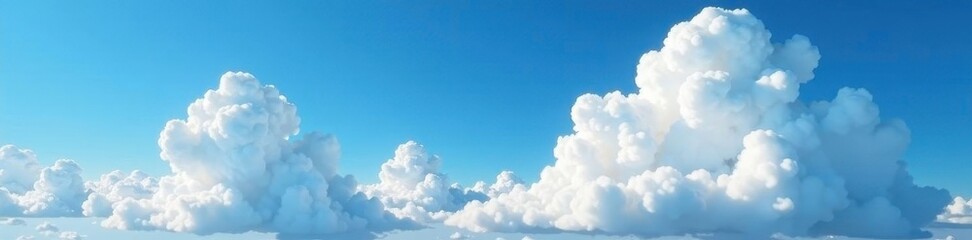 Obraz premium Towering cumulus clouds, sharply defined, contrast with deep azure sky , natural, bright