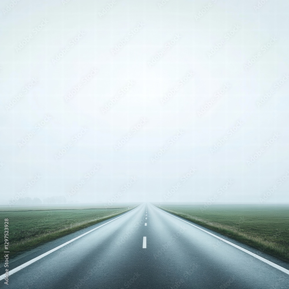 Aufkleber fog envelops an empty road during early morning in a serene rural landscape. generative ai