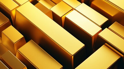 Stacked Gold Bars Arrangement with Asymmetrical Design in 3D Perspective