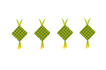 Ketupat illustration on white background. Green ketupat icon llustration. Hand drawn of ketupat illustration. Ketupat illustration icon for element design. 