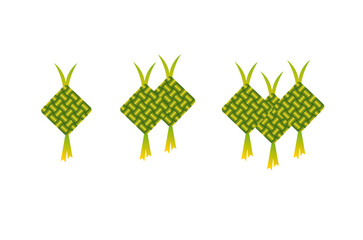 Ketupat illustration on white background. Set of green ketupat icon llustration. Hand drawn of ketupat illustration. Ketupat illustration icon for element design. 