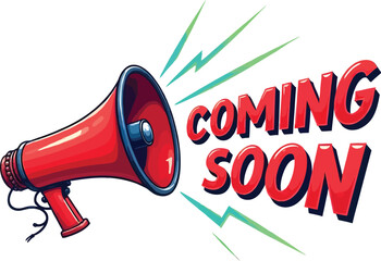 Trendy coming soon web release announcement background with megaphone