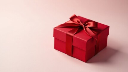 Fototapeta premium A crimson gift box with a satin ribbon bow, a perfect present for a special occasion