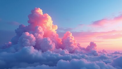 Fototapeta premium Pastel pink clouds ignite a vibrant blue twilight sky , image, fluffy, sunset