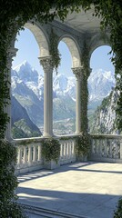 Serene Balcony View of Snowcapped Mountains