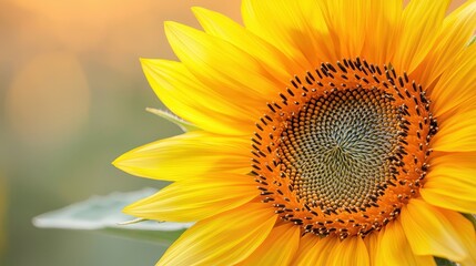 Naklejka premium A vibrant close-up of a sunflower, showcasing its bright yellow petals and intricate seed pattern at the center.