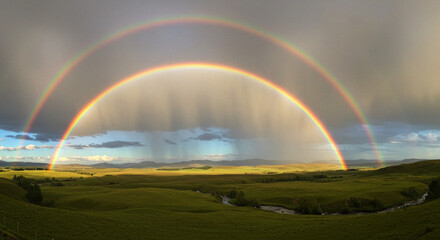 Naklejka premium rainbow over the lake, 4k, hd