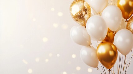 Gold and white balloons on a luxury gradient background. generative ai