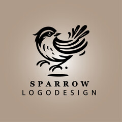 Obraz premium Black Sparrow Logo Perched on Crescent Moon with Minimalist Design on Beige Gradient Background for Business, Nature, Branding, and Creative Identity Concepts 