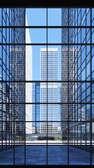 Fototapeta premium Modern Cityscape Viewed Through Glass Panels