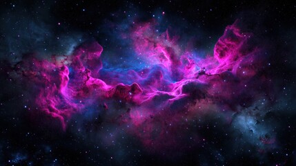 Fototapeta premium Vibrant cosmic nebula with swirling pink and blue gases against a starry backdrop