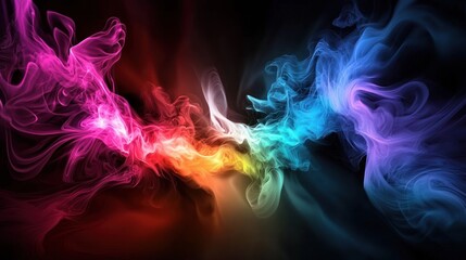 Fototapeta premium Colorful abstract smoke waves intertwining in a dark background, creating a vibrant visual effect