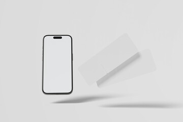 Event ticket phone Device UI UX mockup for presentation template. Cellphone frame with blank screen isolated templates. 3d isometric illustration. 