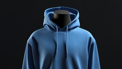 blue casual hoodie product shot highlighting texture and design against a dark neutral background