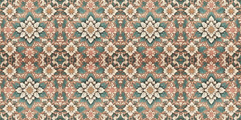 seamless pattern with geometric patterns flowers Thai art