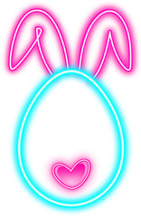 Easter egg and bunny rabbit ears, digital line art in colorful neon light effect, PNG file no background
