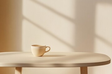 Elegant Beige Cream-Colored Studio Table, Perfect for Product Display and Content Design

