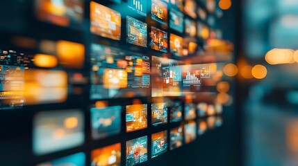 Analyzing digital data trends modern office infographics tech environment close-up view visualization concepts