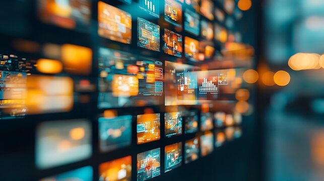Analyzing digital data trends modern office infographics tech environment close-up view visualization concepts