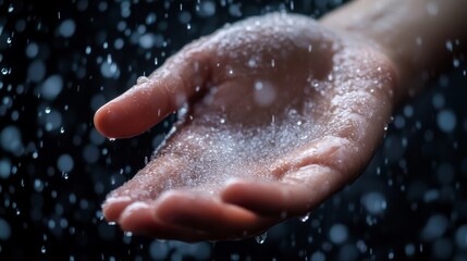 Fototapeta premium Hand capturing isolated rain drops generative ai