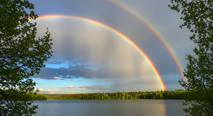 Naklejka premium rainbow over the river