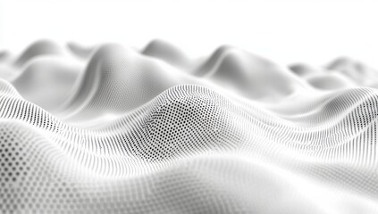 Abstract digital landscape, monochrome waves, dotted texture,  white background