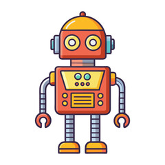 Retro Robot Vector Illustration, A colorful retro robot vector illustration with a playful design, featuring large eyes and mechanical arms.

