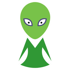Vector Simple Green Alien Character Icon, A vector illustration of a simple green alien character with a minimalistic design and expressive eyes.
