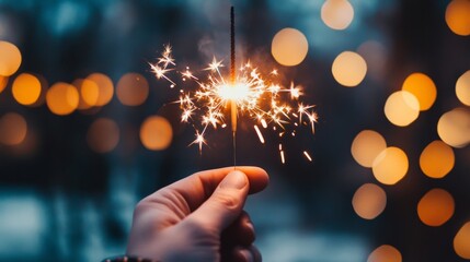 Isolated hand holding a sparkler, a warm glow generative ai