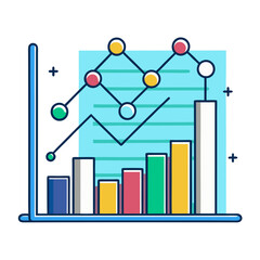 Business Growth Graph Vector Illustration, A vibrant vector illustration of a business growth graph, featuring bar charts, line graphs, and data points representing trends.
