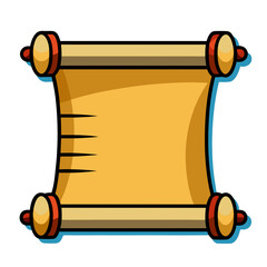 Scroll Vector Illustration, A colorful vector illustration of an ancient scroll with decorative ends, designed in a flat, minimalistic style.
