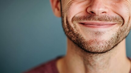 Obraz premium Close-Up of a Smiling Person's Face with Subtle Expression and Detail