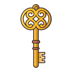Ornate Golden Key Vector Illustration, A vector illustration of an ornate golden key with intricate design, perfect for vintage, decorative, and security themes.
