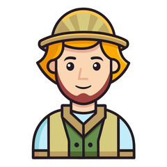 Forest Ranger Vector Illustration with Hat, A vector illustration of a forest ranger wearing a hat and uniform, perfect for outdoor, nature, and wildlife themes.
