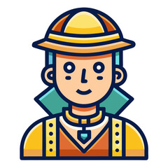 Cartoon miner character with helmet, A stylized cartoon illustration of a miner character with a helmet, showcasing a cheerful and friendly appearance.
