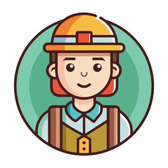 Vector Illustration of a Smiling Construction Worker, A vector illustration of a smiling construction worker wearing a helmet and safety gear.
