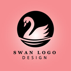 Elegant Black Swan Logo with Wings Spread on Pink Gradient Background for Branding, Luxury, Business, Beauty, and Creative Design Concepts
