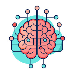 Vector Illustration of a Brain with Circuitry, A modern vector illustration of a brain with circuitry lines, symbolizing technology and artificial intelligence.
