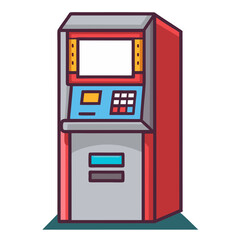 ATM machine vector illustration, Vector illustration of an ATM machine with a screen, keypad, and card insertion slot, symbolizing banking and transactions.
