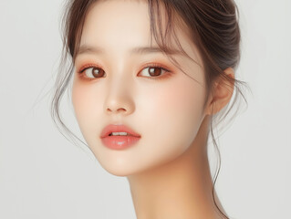 Naklejka premium 결점 없는 피부를 가진 젊은 여성의 클로즈업 뷰티 초상화 